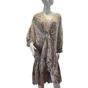 Free People Windswept Tunic Dress XS Lace Hem Long Sleeve Beige & Brown Bohemian